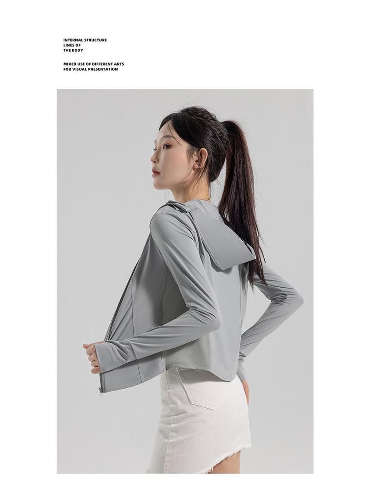 2025 Women's Black Slim Fit Sun Protection Ice Silk Jacket: Breathable, UV-Protective Summer Sportswear