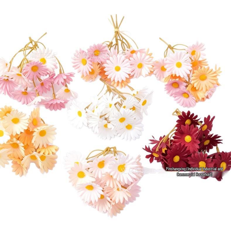 Morandi Color 5-Fork Daisy Floral Arrangement for Wedding Decoration & Headdress