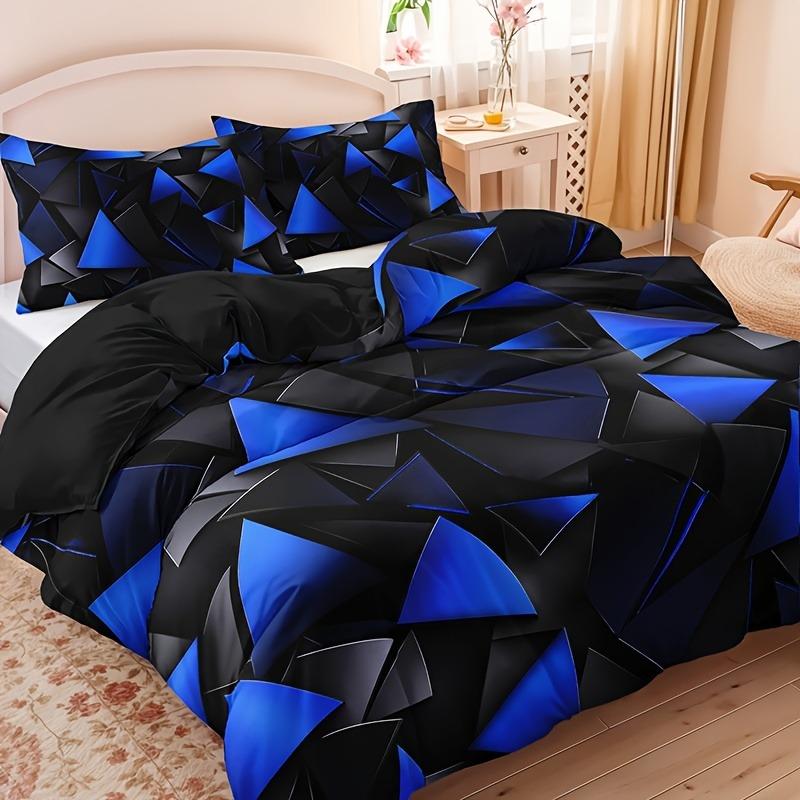 Geometric Gradient Plaid Soft Duvet Cover Set High-Definition Print Comfort Machine Washable Modern Home Decor for Dorms plus Bedroms