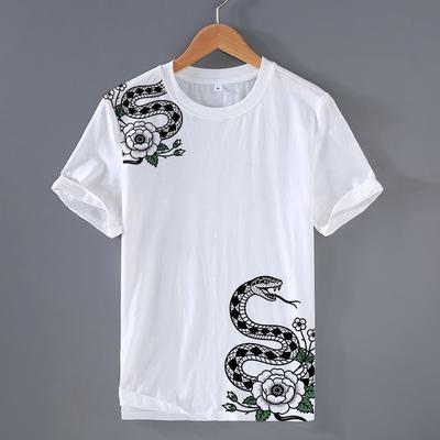 Simple Fashion Snake Pattern T Shirts For Men Classic Retro Style Men's Trendy All-Match High Street T-shirt Cool Oversized Tees