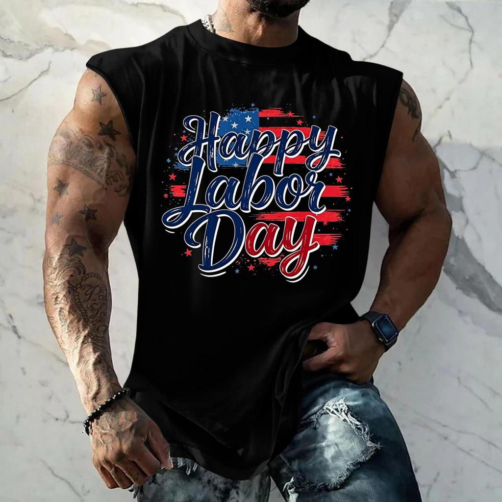Men Sleeveless Tank Top Casual Loose Fit Muscle Shirt Summer Workout Athletic Gym Shirt Printed Graphic Tank Top for Outdoor Activities