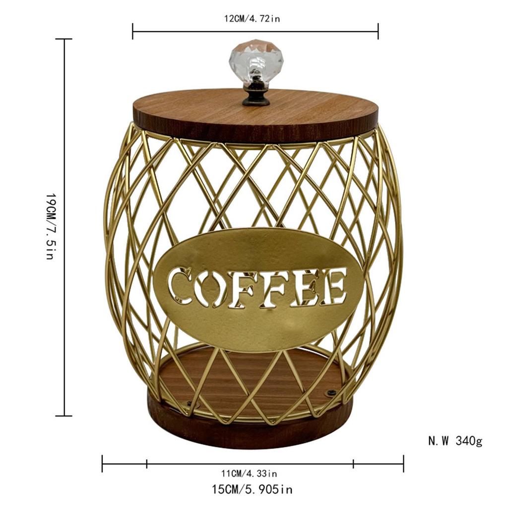 Coffee Pod Holder Large Capacity with Wood Base Storage Cup Coffee Pod Basket Organizer Cup for Hotel Family Kitchen Home Cafe