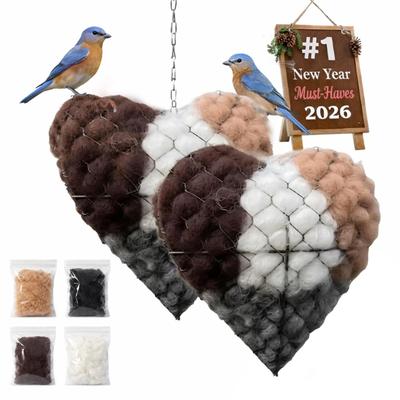 2 Items Outdoor Bird House Supplies Heart Design Featuring Replaceable Fiber For Yard Birds