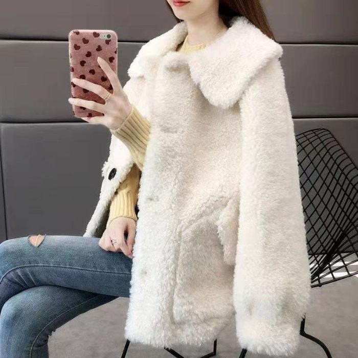Lamb Wool Coat Women's Spring Short Korean Version Top Long Sleeve Imitation Lamb Wool Lapel Small Coat