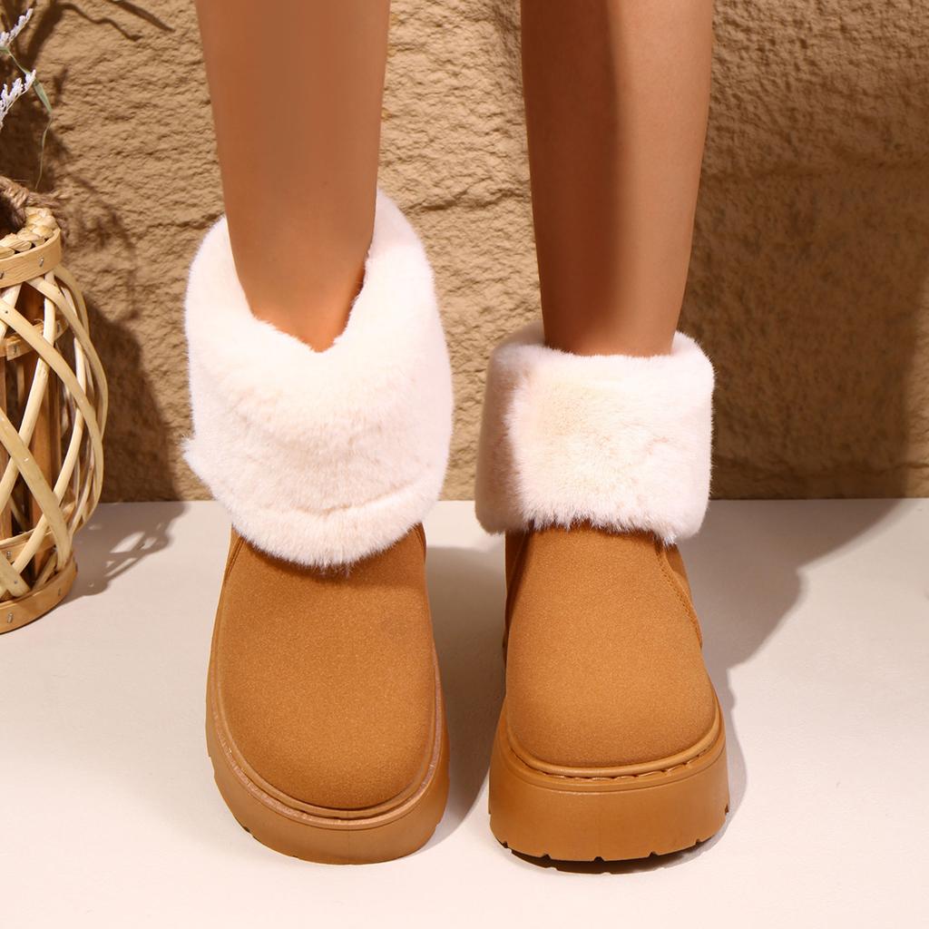 Women's Faux Fur Lined Short Snow Boots Thick Bottom Comfortable Cotton Boot Trendy Fashion Sleeve Boot Warm Cozy Fur Boot