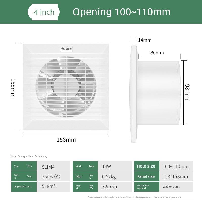 

Airmate Exhaust Fan Bathroom Window Type Ventilating Fan Strong Kitchen For Home Wall Bathroom Ventilator Exhaust Fan [4inch] Slim4/Opening 100-110mm [Slim Slim Model]
