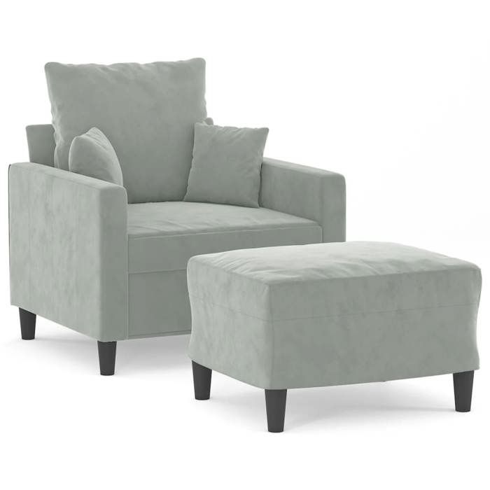 VidaXL Armchair with Footrest Light Grey 60 Cm Velvet, Sofa, Armchair, TV Armchair, Single Sofa, Seat, Sofa 3201097