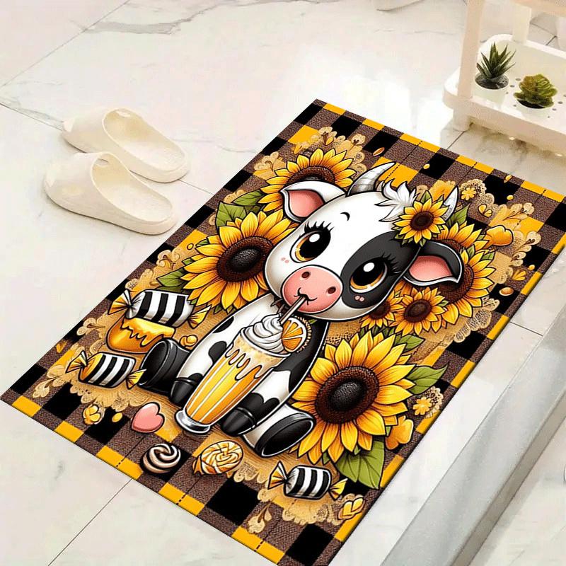 

1pc Sunflower and baby cow Print Design Area Rug - Soft, Anti-Slip, and Durable Gaming Room Decor for Bedroom 60cm by 90cm