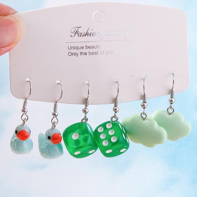 Cute Resin 3D Simulation Duck Drop Earrings for Women Girls Dice Cloud Dangle Earrings Kid's Jewelry Gift