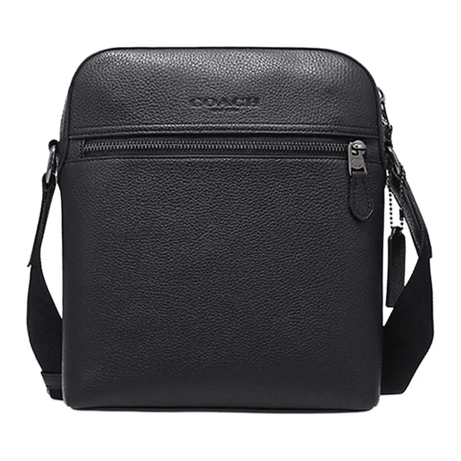 COACH Houston Pebbled Leather Messenger Bag , Flight Bag , Crossbody Bag , Shoulder Bag Small Men's Black (Unisex) Shoulder Bags 4011 QBBK