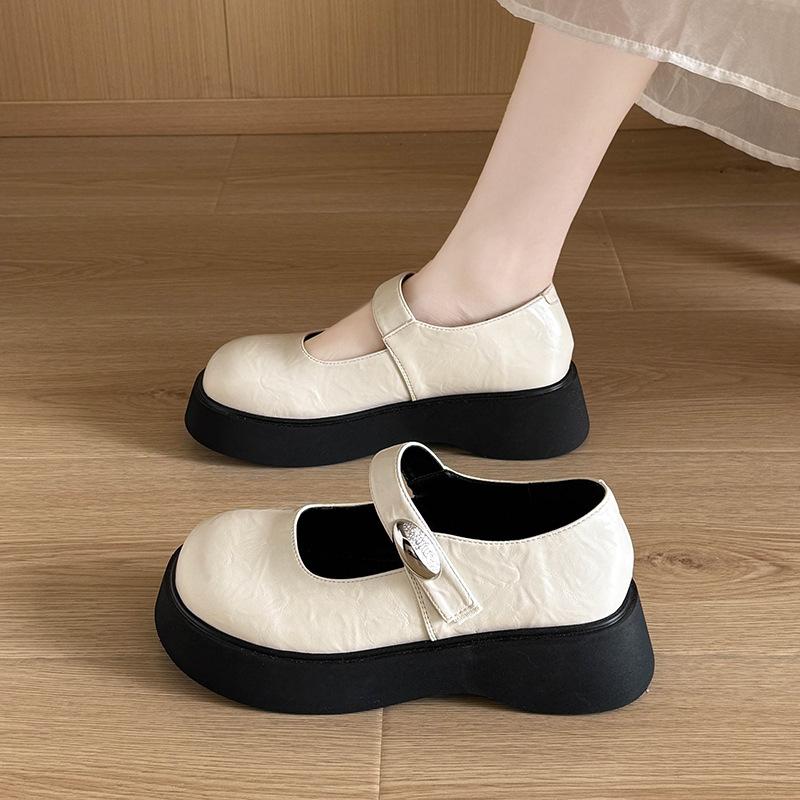 Big Head Muffin Thick Sole Mary Jane Single Shoes Women's 2025 Spring and Summer New Japanese Jk Retro Heightening Small Leather Shoes