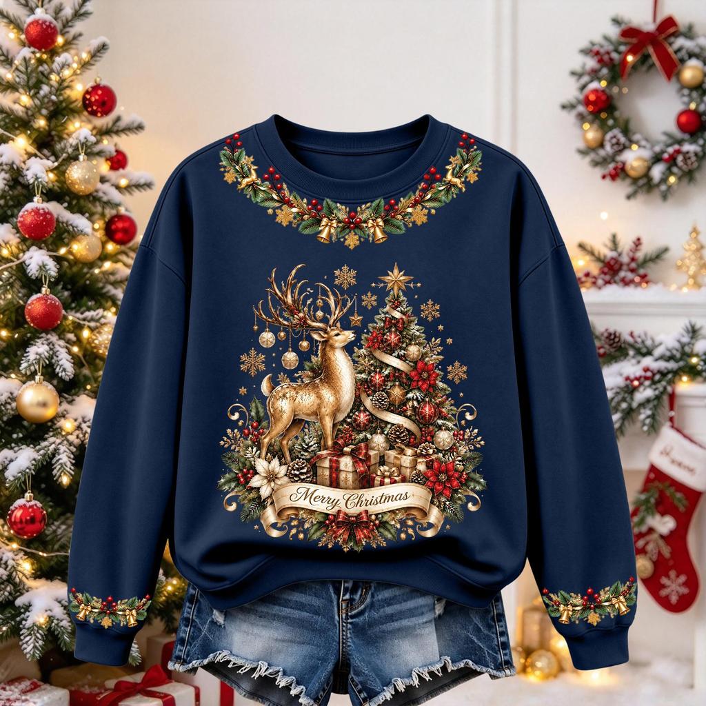 Women's Christmas Print Long Sleeve Top Casual Comfortable Fall Winter Shirt