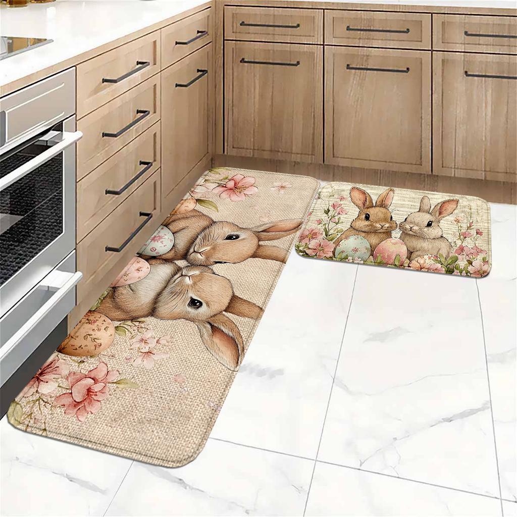 1Pcs Anti Fatigue Kitchen Rugs, Easter Bunny Print Waterproof Non-Slip Thick Cushioned Kitchen Mat Heavy Duty Comfort Standing Mat for Kitchen