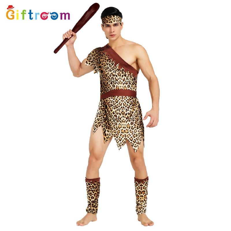 Halloween masquerade ball modern primitive flannel male savage funny show costume indigenous costume indigenous costume