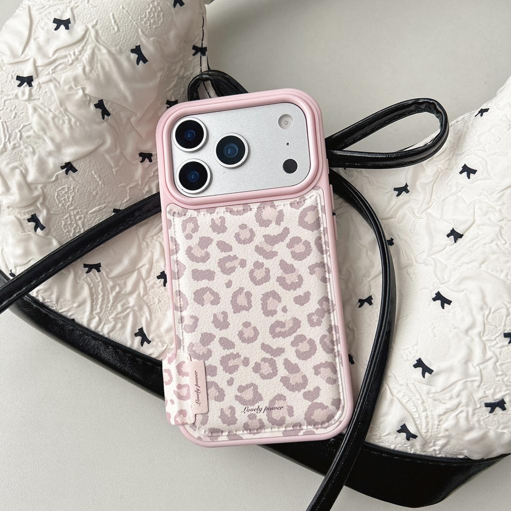 Fashion Sweet Pink Leopard Print Leather Shockproof Protective Phone Cover Case for iPhone 17 16 15 14 Pro Max
