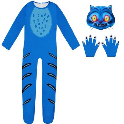 Kids Boys Girls Anime Cartoon Tiger Animals Printed Jumpsuit Gloves Mask Set Halloween Cosplay Costumes