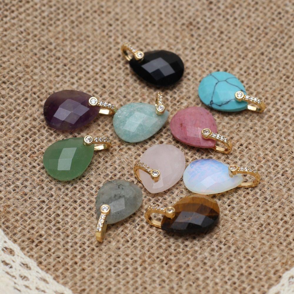 2PCS Faceted Design Gemstone Pendant Diamond Cut Faceted Crystal Pendant For Earring Craft