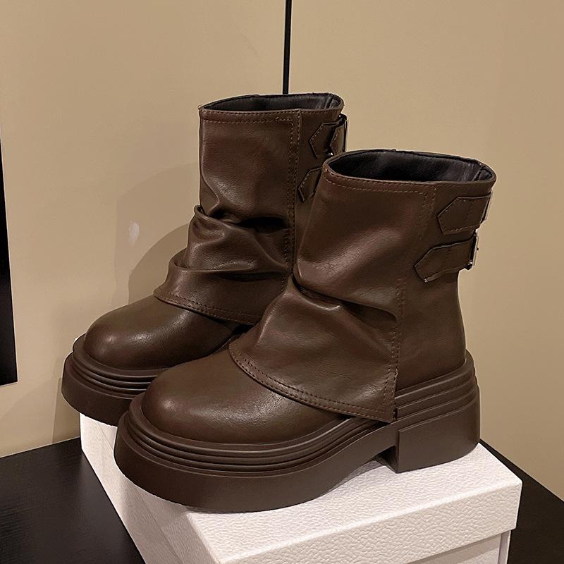 2025 Autumn Mix and Match Retro British Style Martin Boots Women's Fashion Belt Buckle New Big Head Small Short Boots Women