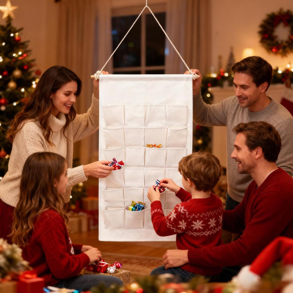 Christmas Fabric Countdown Calendar Reusable Multi-Functional Make Your Own Countdown Pocketses For Children Boys Girls Kids