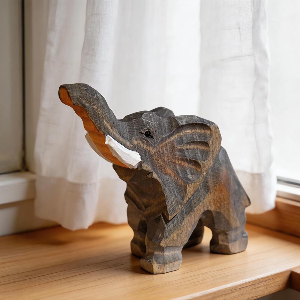 Hand Carved Wooden Elephant Statue Figurine Hand Painted Home Decor Lucky Feng Shui Sculpture Craft Ornament Desk Home Decor