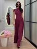 2026 Polka Dot Short Sleeve High Neck Slim Fit Elegant Long Dress for Women