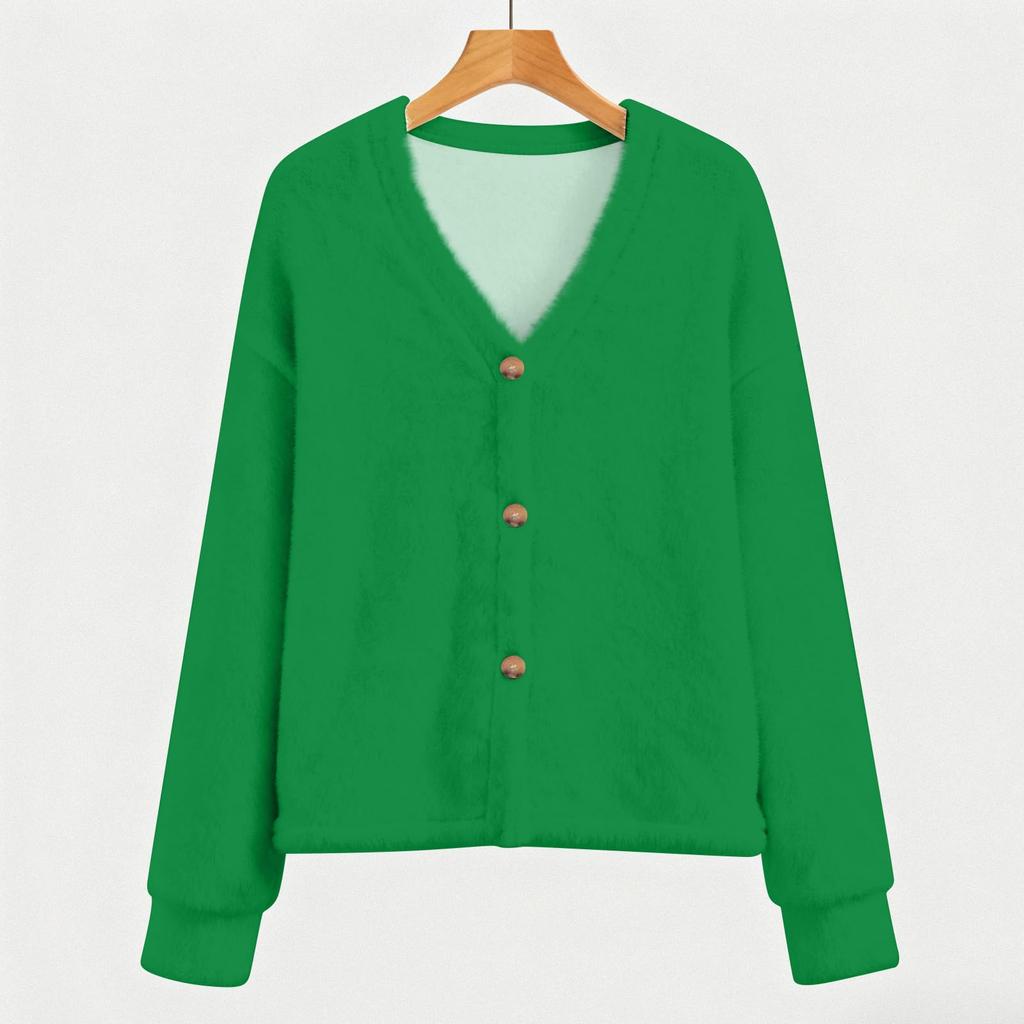 Women's Fashion Solid-Colour Long-Sleeved Button-Front Cardigan