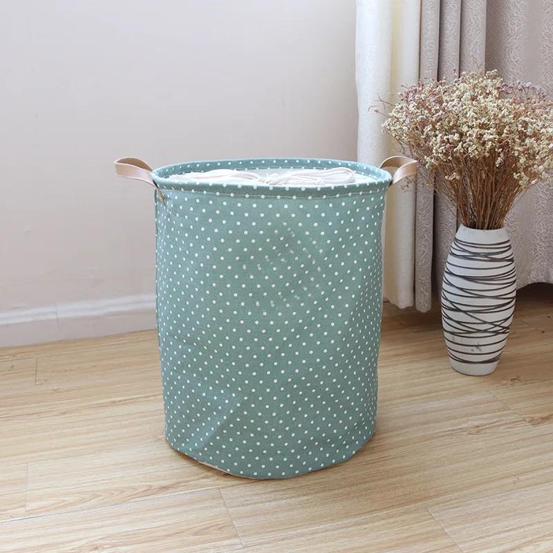 Большая вместимость складная корзина для белья в горошек сумка для хранения игрушек затягивающийся шнурок мешок для грязной одежды ведро зелёный 1798₽