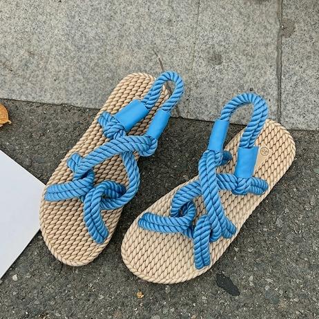 Women's Sandals Vintage UL Rainbow Blue Beach Slippers Handmade Bohemian Espadrilles