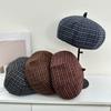 British retro plaid beret spring and autumn dome octagonal hat design sense pumpkin hat shows small face and big head circumference