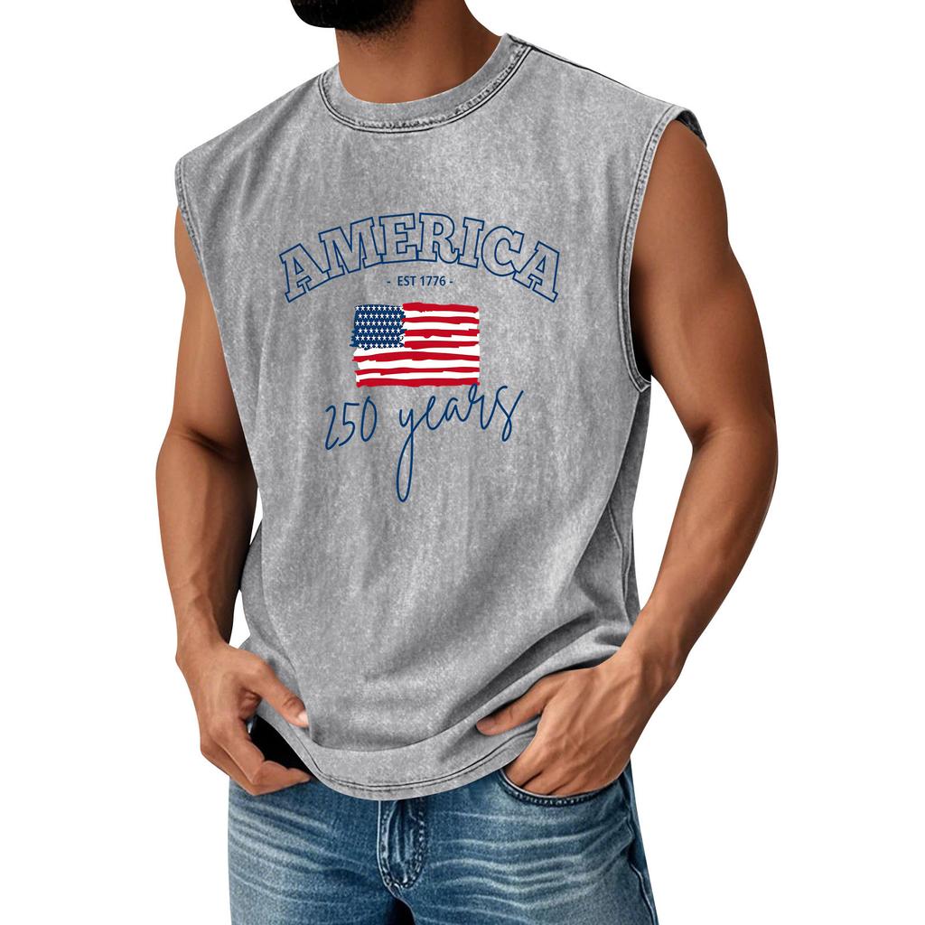 Herren Bedrucktes Rundhals-Used-Look-Oberteil Lässige Komfort-Weste