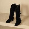 Red Black Women Knee High Boots High Square Heel Big Size 47