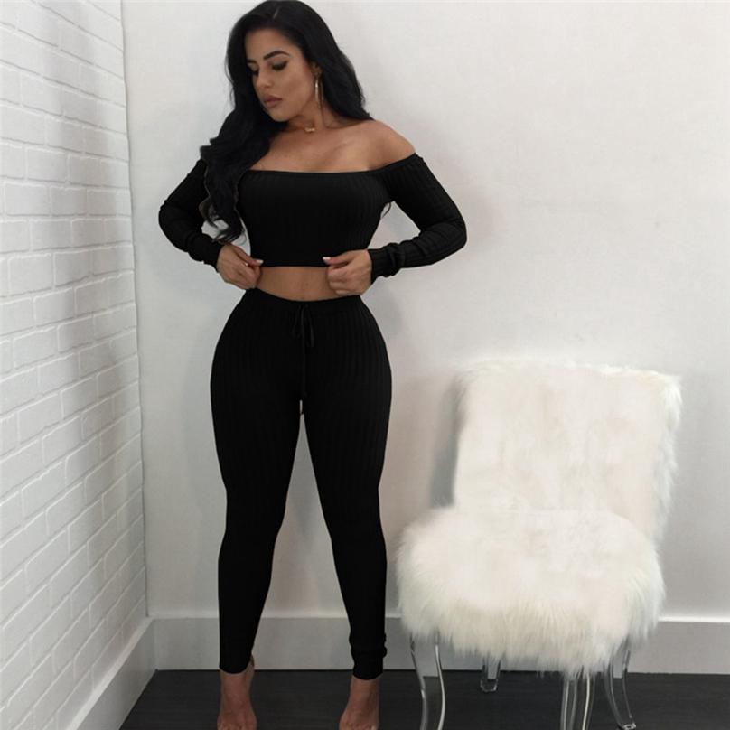European Style Fashion Women's High-elastic Thread Trousers Two-piece Blouse and Pant Set