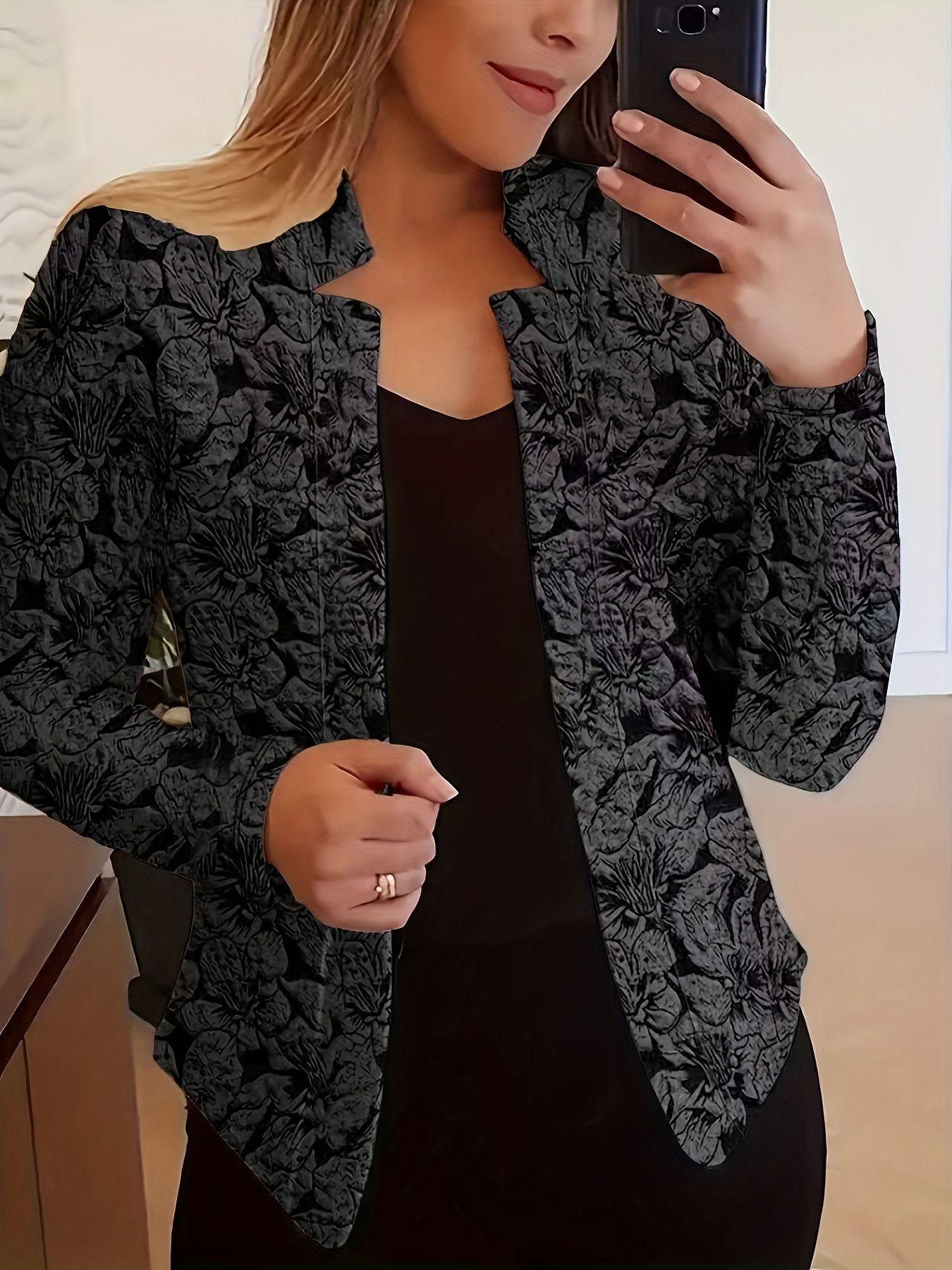 

Women s Vintage Floral Print Open Front Long Sleeve Blazer Jacket Casual Office Coat 5XL чорний