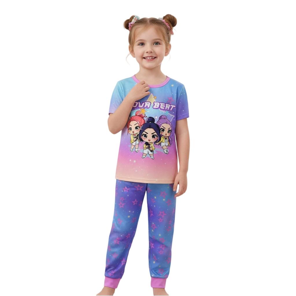 Kids Fashion Outfit Set Round Neck Short Sleeve Top and Pants Printed Design Comfortable Fit Suitable for Daily Wear and Playtime