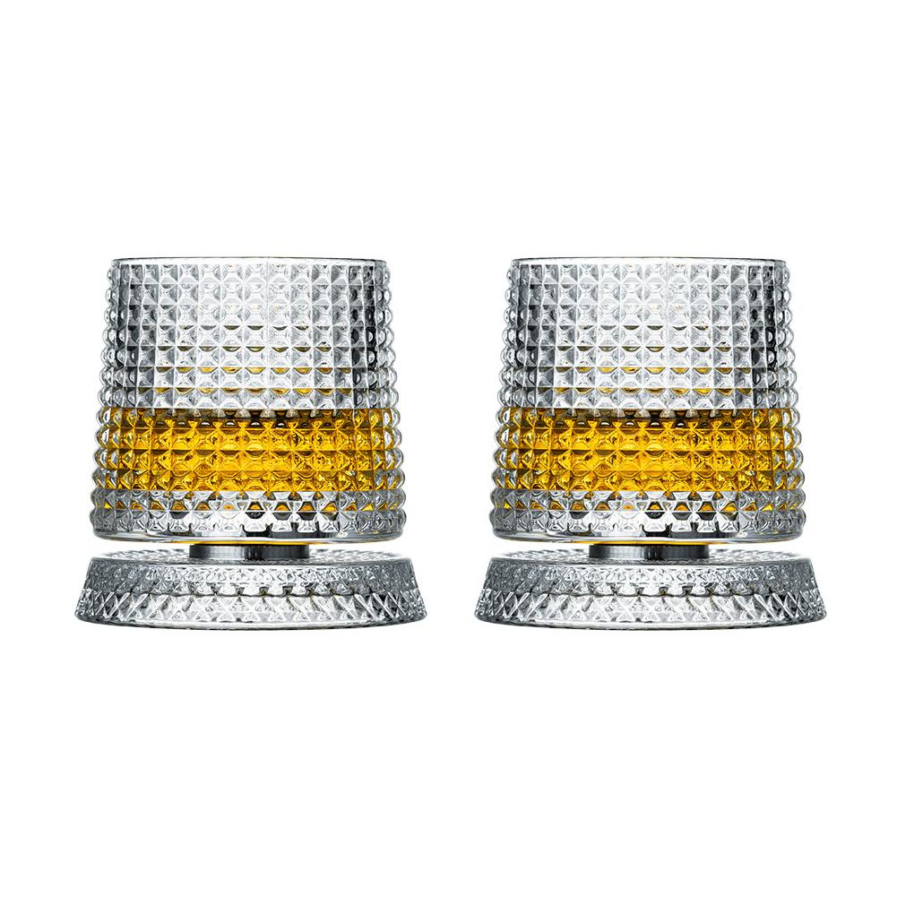 2 Stück Hohe Transparenz Kristall Drehbar Glasbecher, Lustiger Dekompressions Drehbarer Becher Mit Glasboden 360° Drehbar Whiskeyglas