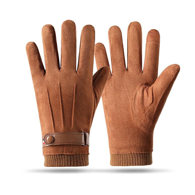 Winter Suede Fleece Gloves for Men with Fleece Warm and Comfortable  Outdoor Cycling  Student Korean Version Driving Touch Screen Gloves