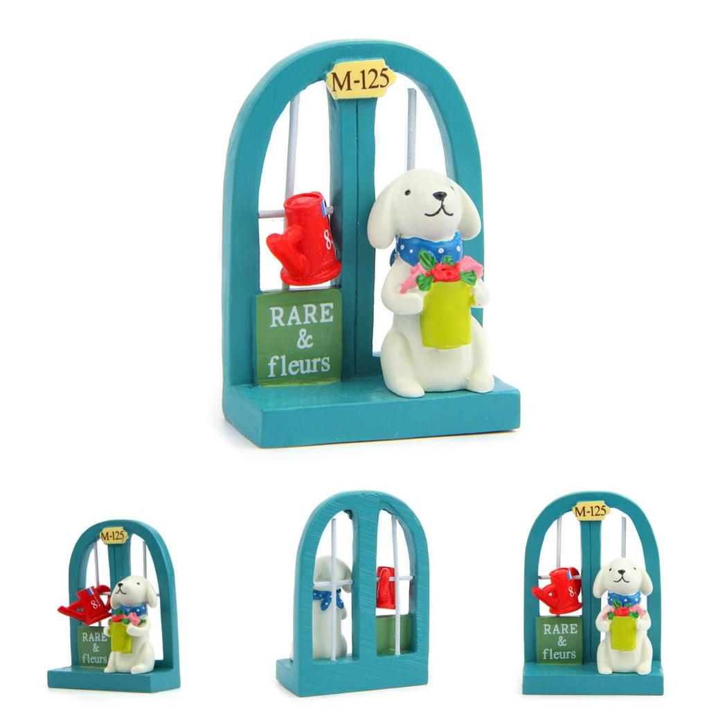 Cute Cartoon Windowsill Flower Puppy Scene Mini Model Ornament For Home And Events