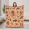 Southwestern Native Petroglyph Fleece Blanket, Boho Tribal Throw, Soft Lightweight Couch Bed Gift
