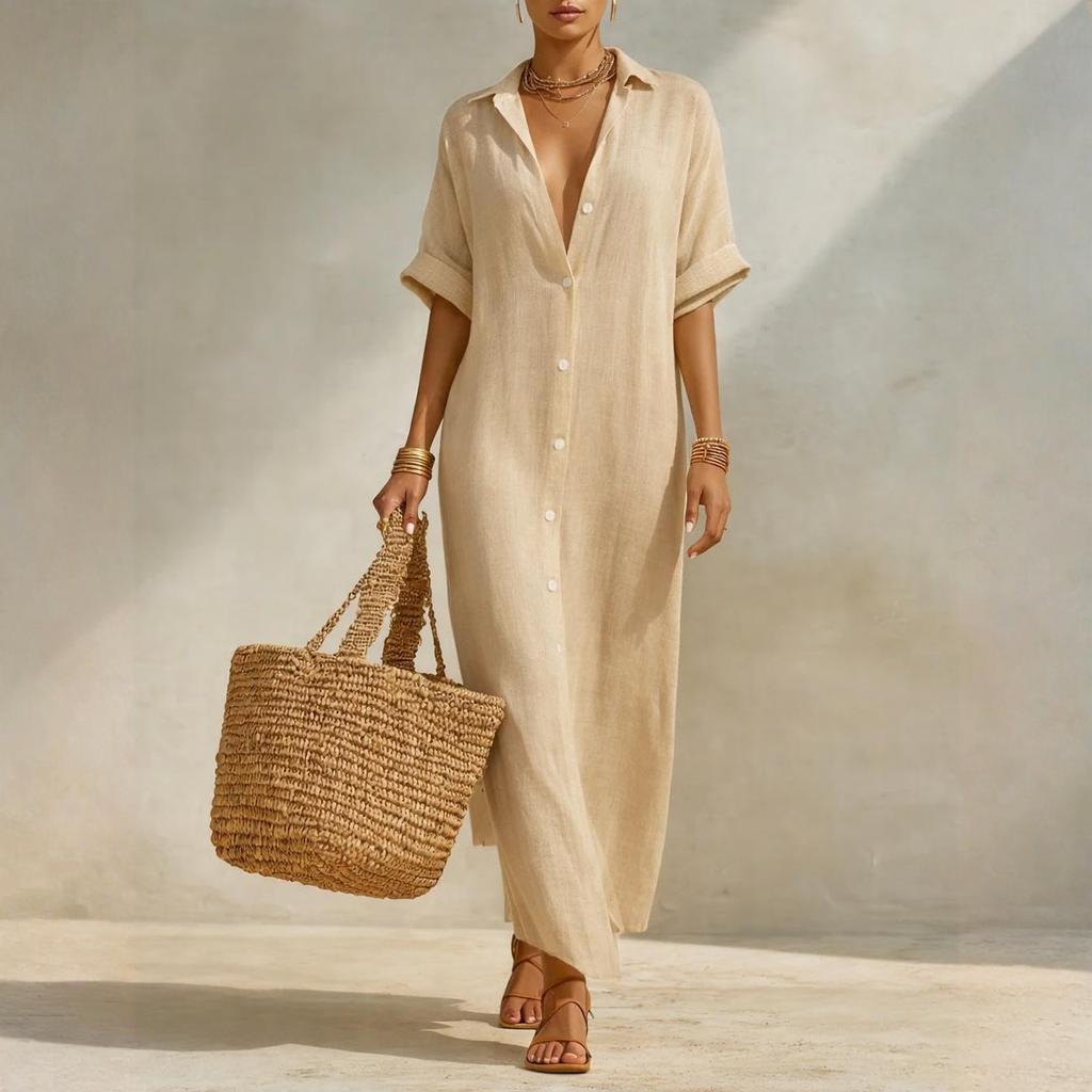 Ladies' Casual And Fashionable Loose Striped Shirt Dress