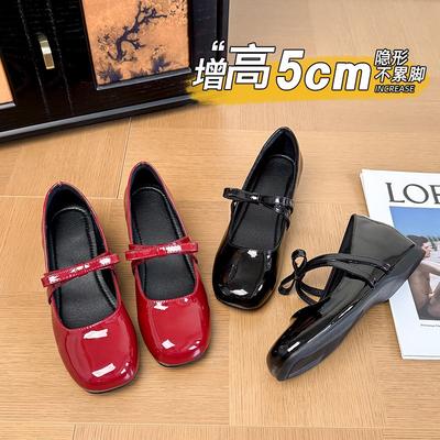 Ballet Flats Women's Mid-heel Autumn New Patent Leather Round Head Small Leather Shoes Shallow Mouth Height-increasing Single Shoes