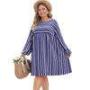 Spring Women's Plus Size Loose Long Sleeve Dress Striped Printed Temperament Dress