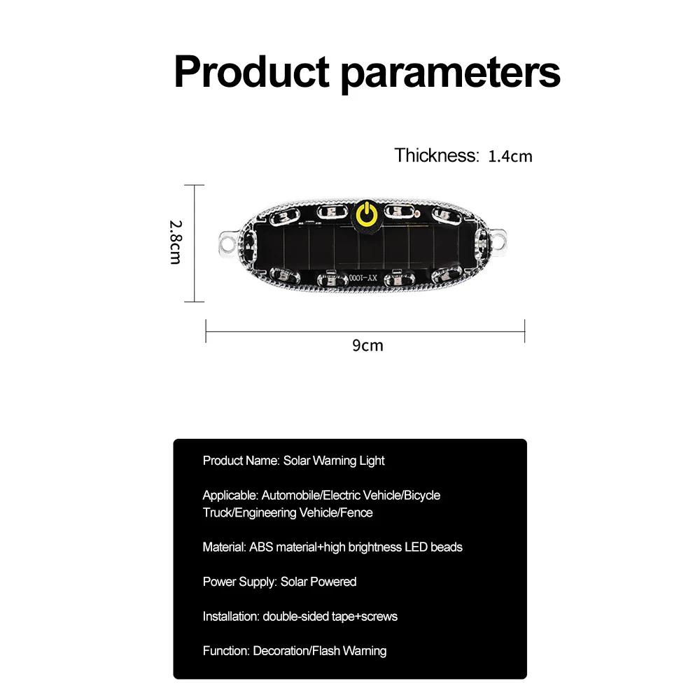 Solar Power Warning Light with Colorful LED For Car Motorcycles Flashlight Indicator In-Night Caution Strobe Light Running Lamp