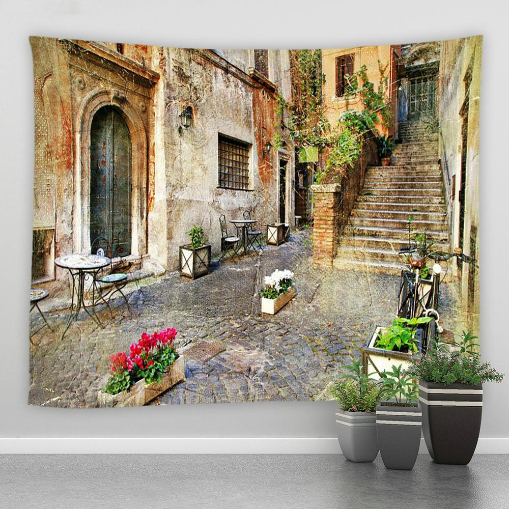 

Landscape Wall Hanging Tapestry Italy Rural Small Town Street Architecture Retro Style Background Decor Hippie Bedroom Blanket 74x94cm(29x37in)