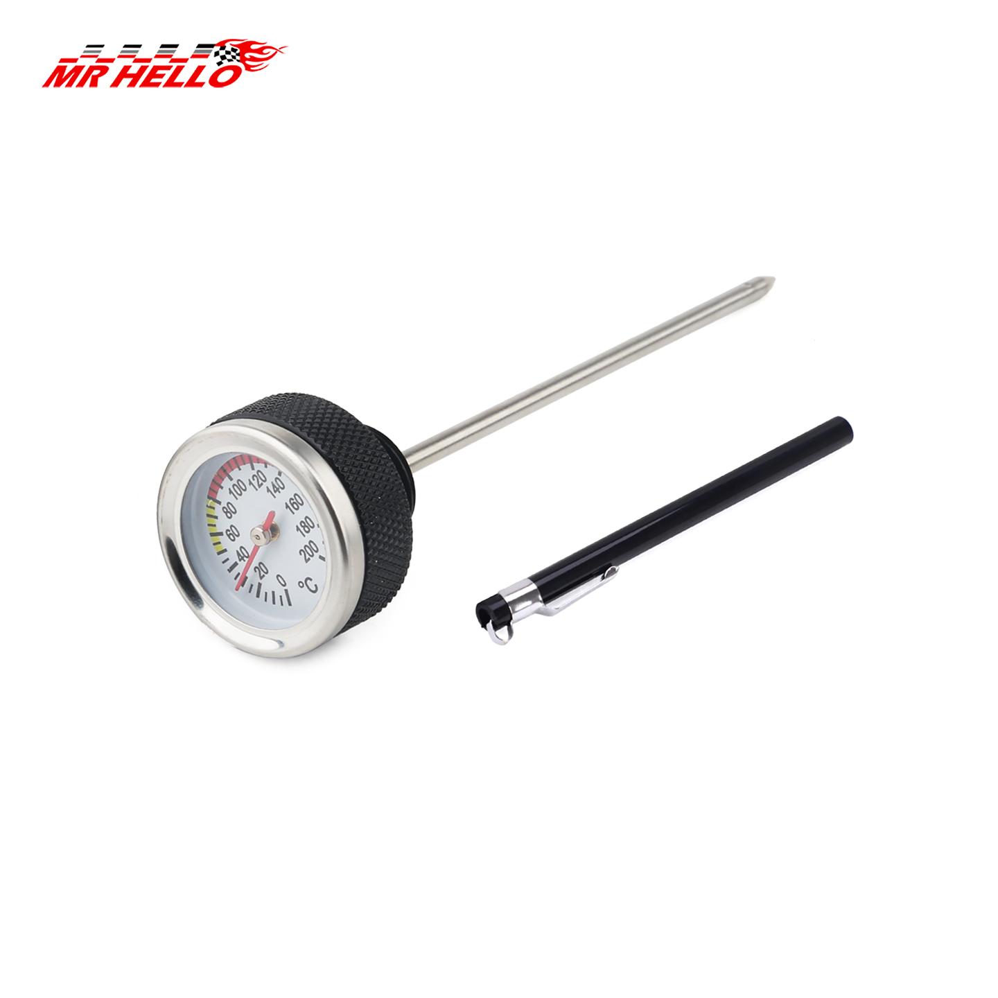 Motorcycle Fuel Tank Caps M20x2.5 with Oil Temperature Gauge 0-200 Pointers Thermometer Cap Cover with 117MM Probe