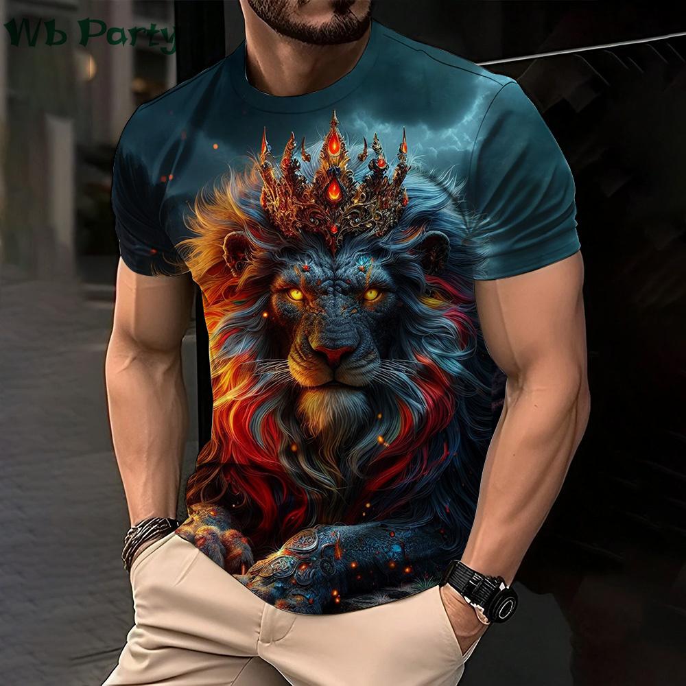 

Одежда с принтом животных Мужские футболки с рисунком Мужские летние футболки с принтом льва 3D Футболки с коротким рукавом Футболки с рисунком животных Футболки с рисунком XL