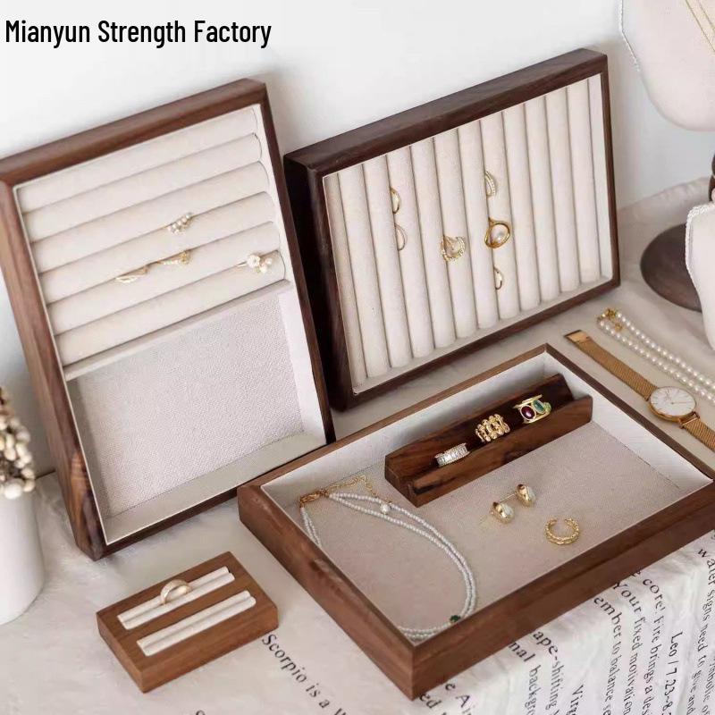 Black Walnut Linen Jewelry Display Tray for Rings