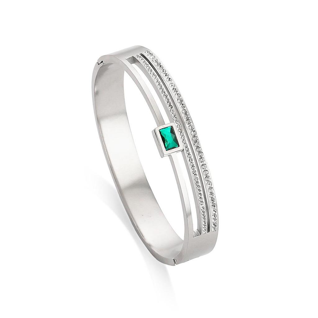 Elegant Women's Cross-Border Diamond-Set Titanium Steel Bracelet: Simple European & American Style