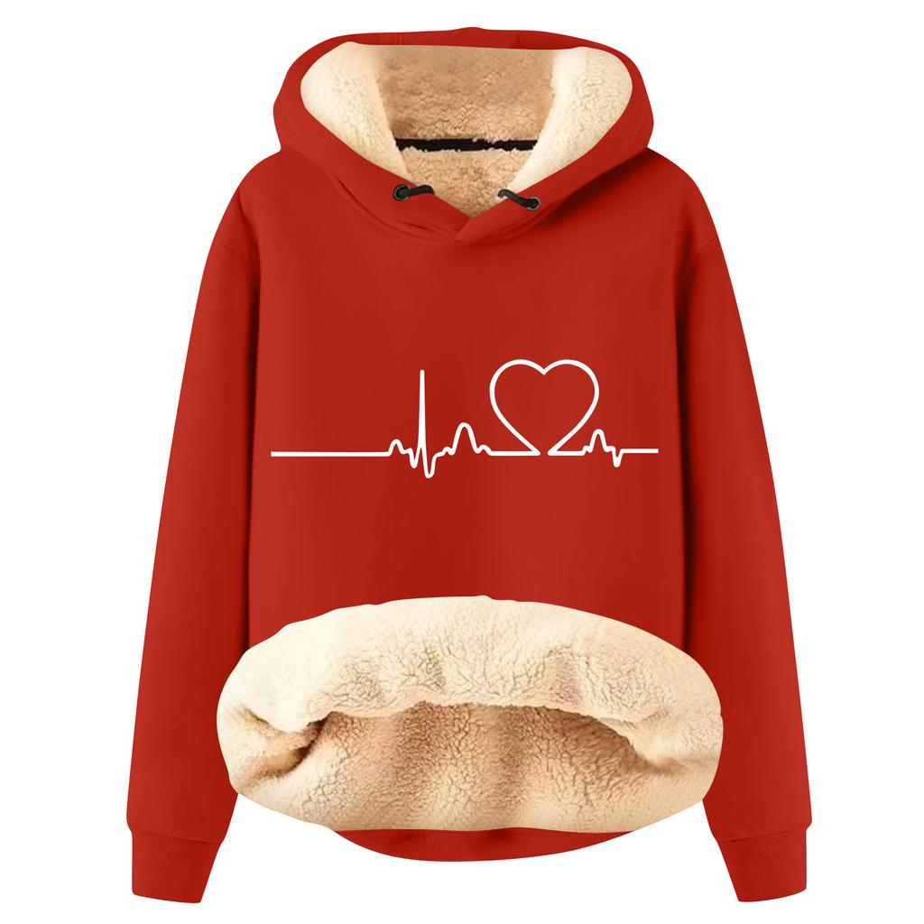 Women's Fashion Hooded Printed Plush Warm Loose Pullover Sweatshirt
