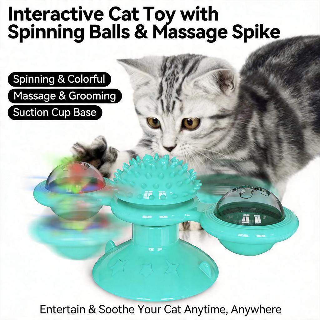 Windmill Cat Toy – Interactive Puzzle Toy for Cats with Whirligig Turntable, Kitten Brush Teeth Game, Rotating Pet Supplies