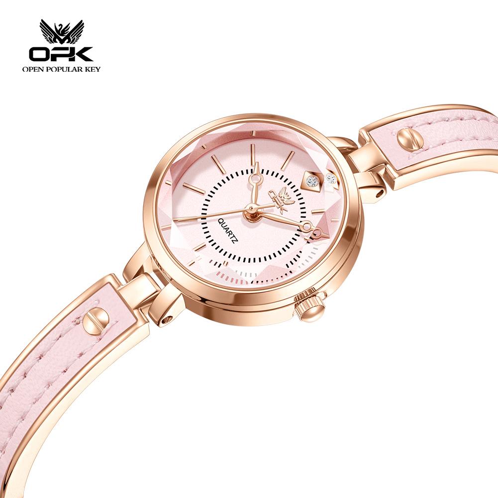 OPK 6089 Original Elegant Ladies Watch Leather Strap Waterproof High Quality Fashion Women's Quartz Wristwatch